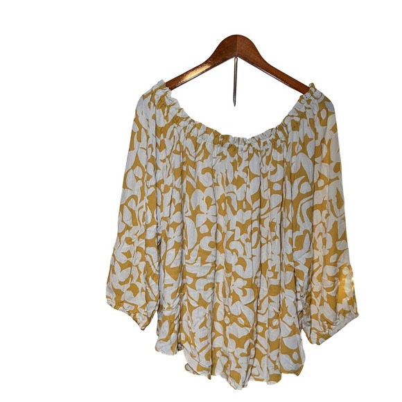 Terra & Sky 1X Yellow Floral Blouse Off Shoulder Convertible Top - Picture 4 of 6